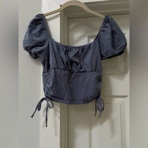 Hollister Slate Puff Sleeve Crop Top